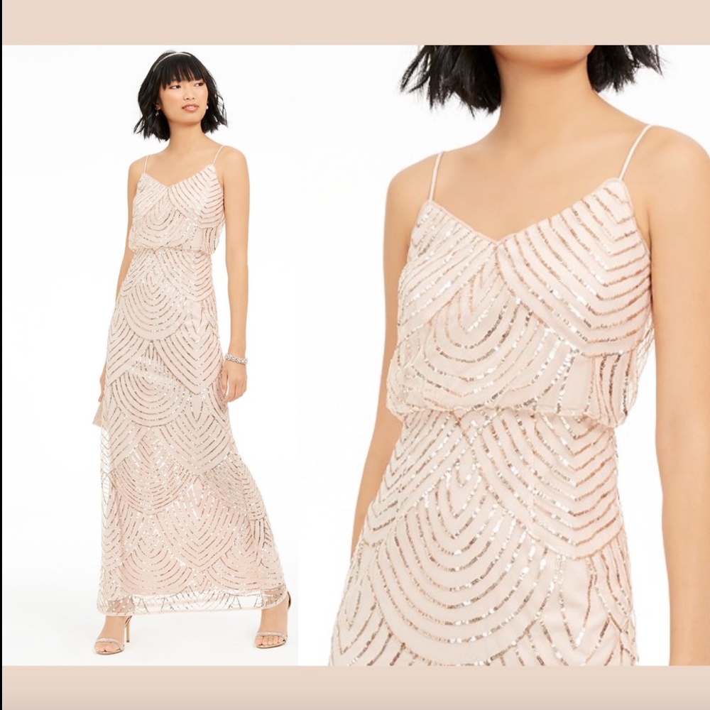 NWT Adrianna Papell Embellished Sequin Gown Blush